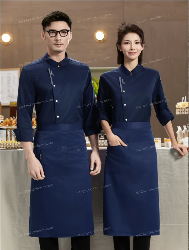 Chaqueta de Chef blanca de manga larga, uniforme de Chef de restaurante, camiseta de Chef, uniforme de trabajo de panadero, abrigo de cocinero de Hotel, ropa con logotipo para mujer