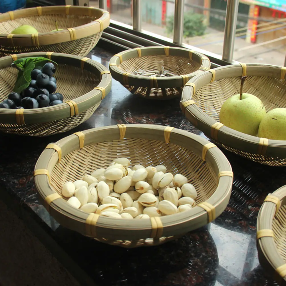 

3Pcs Bamboo Tea Snack Tray Basket Small Woven Fruit Storage Kitchen Living Room Cafe Restaurant Decorative Solution