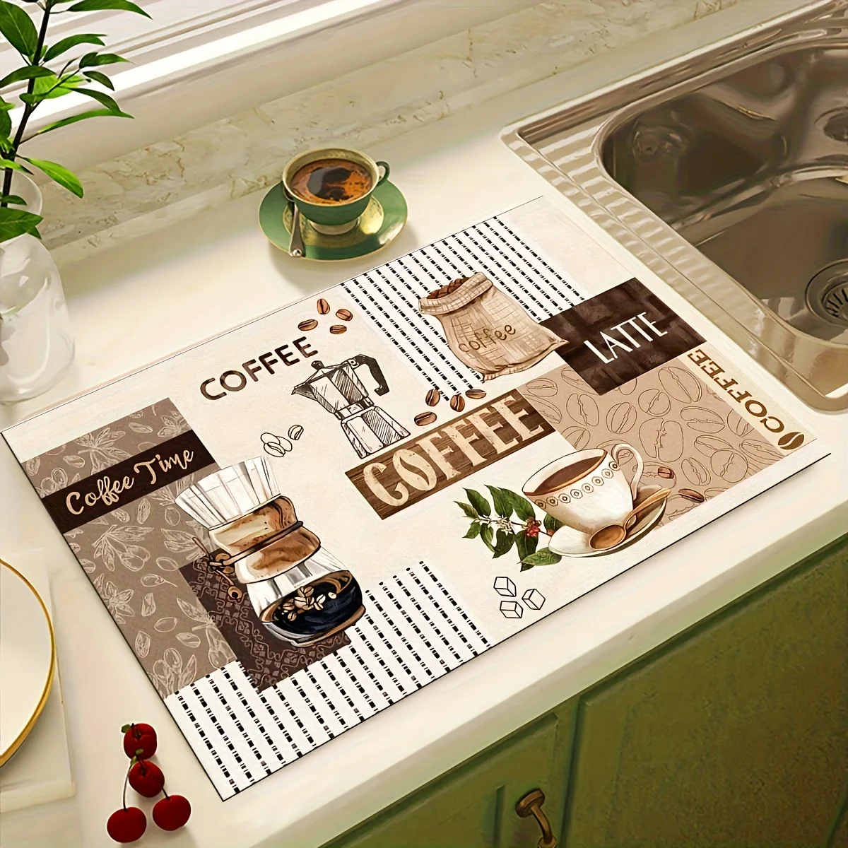 VIKAMA Coffee-Themed Drying Pads, Featuring Various Coffee Patterns, Are Water-Absorbent And Suitable For Home Decoration