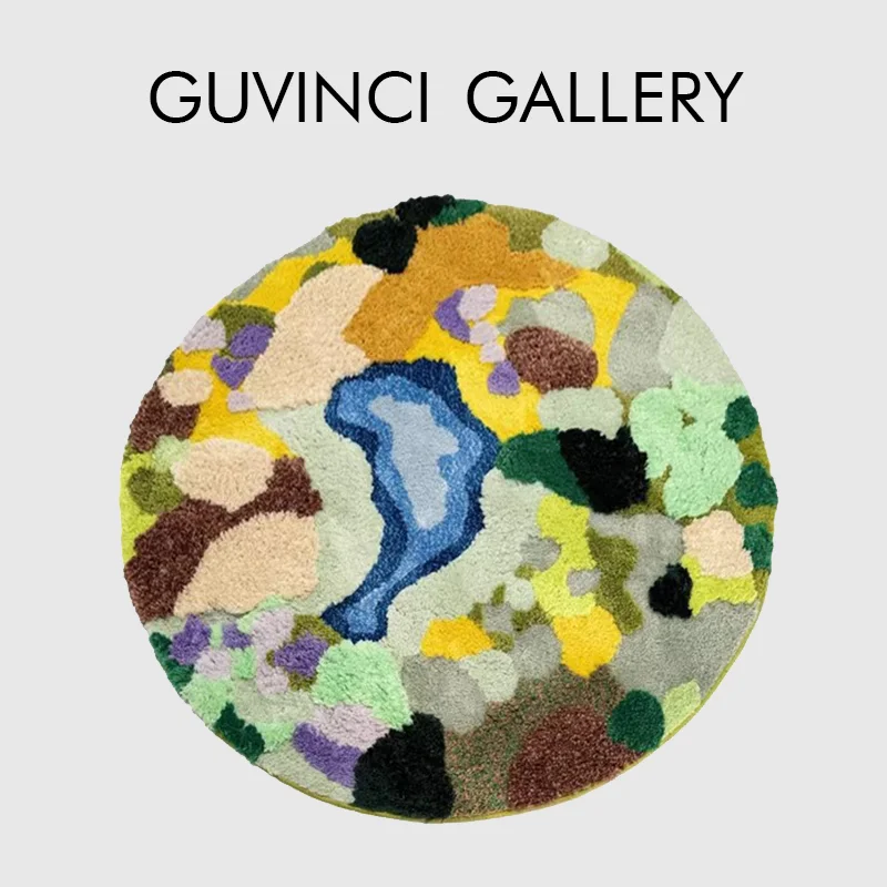 GUVINCI California Style Inspired Island Forest Moss Carpet Luxury Hand Tufting Colorful Landscape Round Rugs Soft Grass Feel