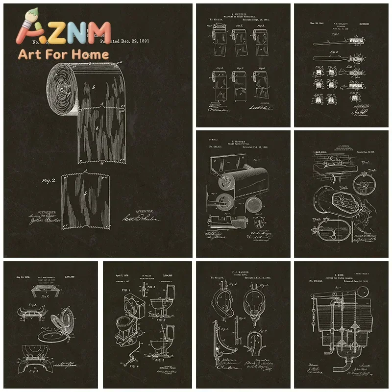 Modern Toilet Paper Blueprint Posters Classic Wall Art Canvas Paintings And Prints HD Pictures For Washroom Bathroom Home Decor