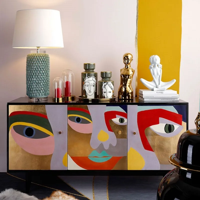 

Antique luxury sideboard modern home storage furniture hand-painted living room hotel wooden decoration model