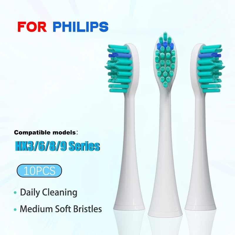 Насадки-щетки, совместимые с насадками Philips Sonicare. Мягкие насадки DuPont. В вакуумной упаковке. Серия Hx3/6/8/9.