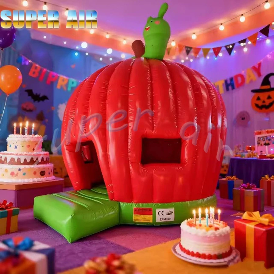 Hurtowe, wytrzymałe, dmuchane zamki do skakania w kształcie jabłka do użytku na zewnątrz, przeznaczone do zabawy dzieci.