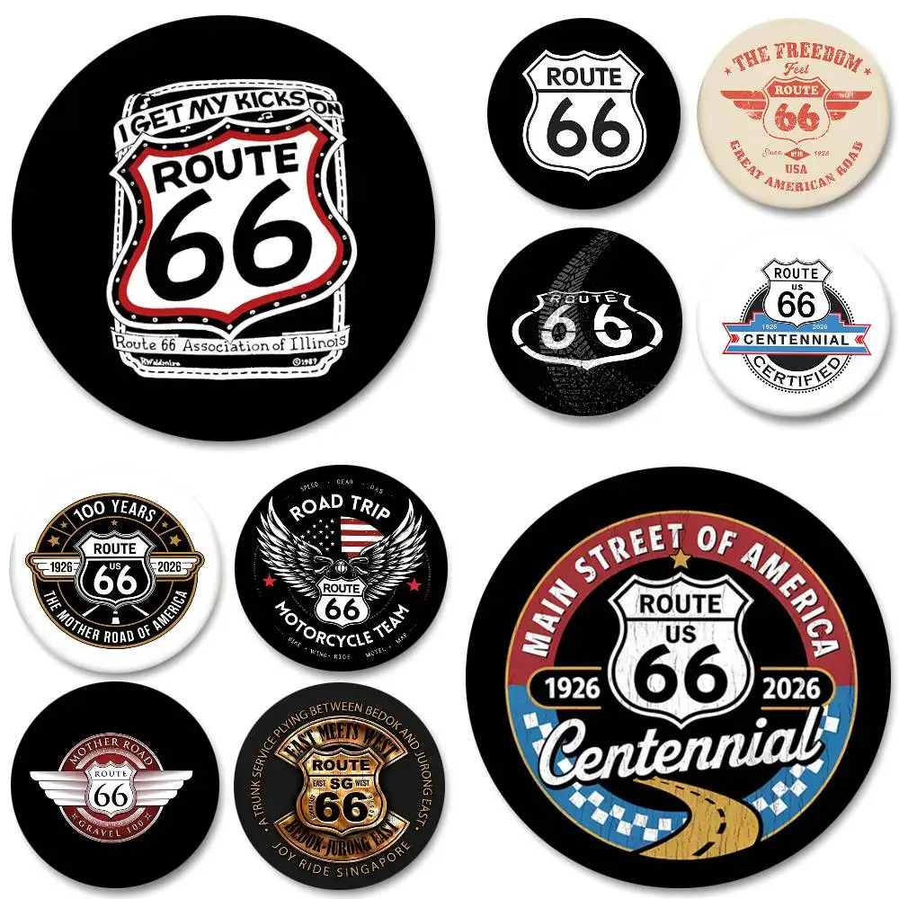 Fashion US Route 66 Round Badge Creative Brooch Clothing Backpack Accessories Lapel Pin