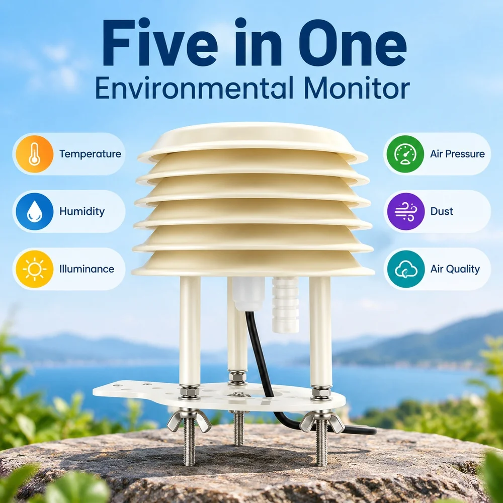 Five in One Instrument Shelter Sensor Temperature Humidity Illuminance Air Pressure Dust Air Quality Monitor Stevenson Screen