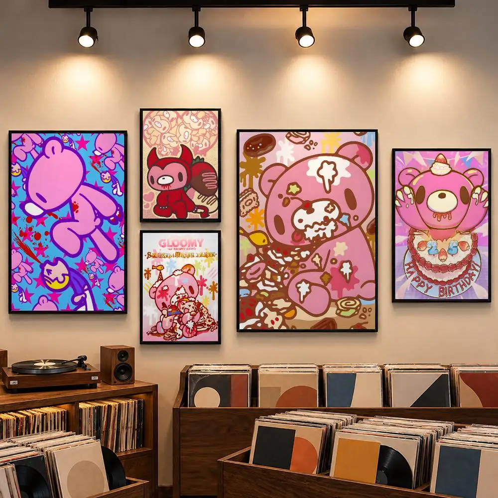 Gloomy Bear Expressive Creative Graphics Poster Self-adhesive Art Waterproof Paper Sticker Coffee House Bar Room Wall Decor