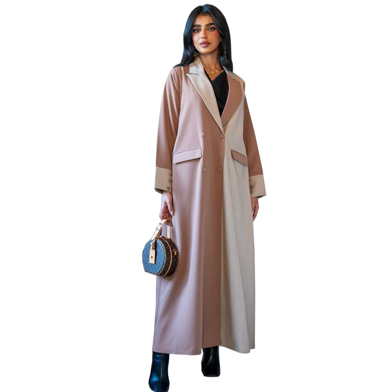 Ramadan mode musulmane modeste britannique Abaya manteau femmes 2025 nouveau Style costume col couleur bloquée Robe