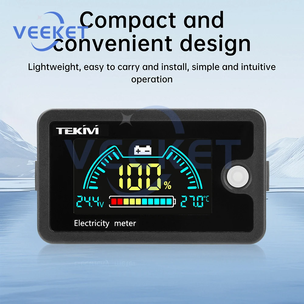 DC 8-100V LCD Digital Battery Capacity Indicator Voltmeter 12V 24V 48V 72V Ternary Lithium Iron Acid Battery with Temperature