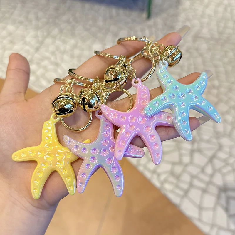 Creative Plating Acrylic Starfish Key Chain Charm Cartoon Marine Organism Car Bag Ornament Keyring Accessory for Women Girl Gift