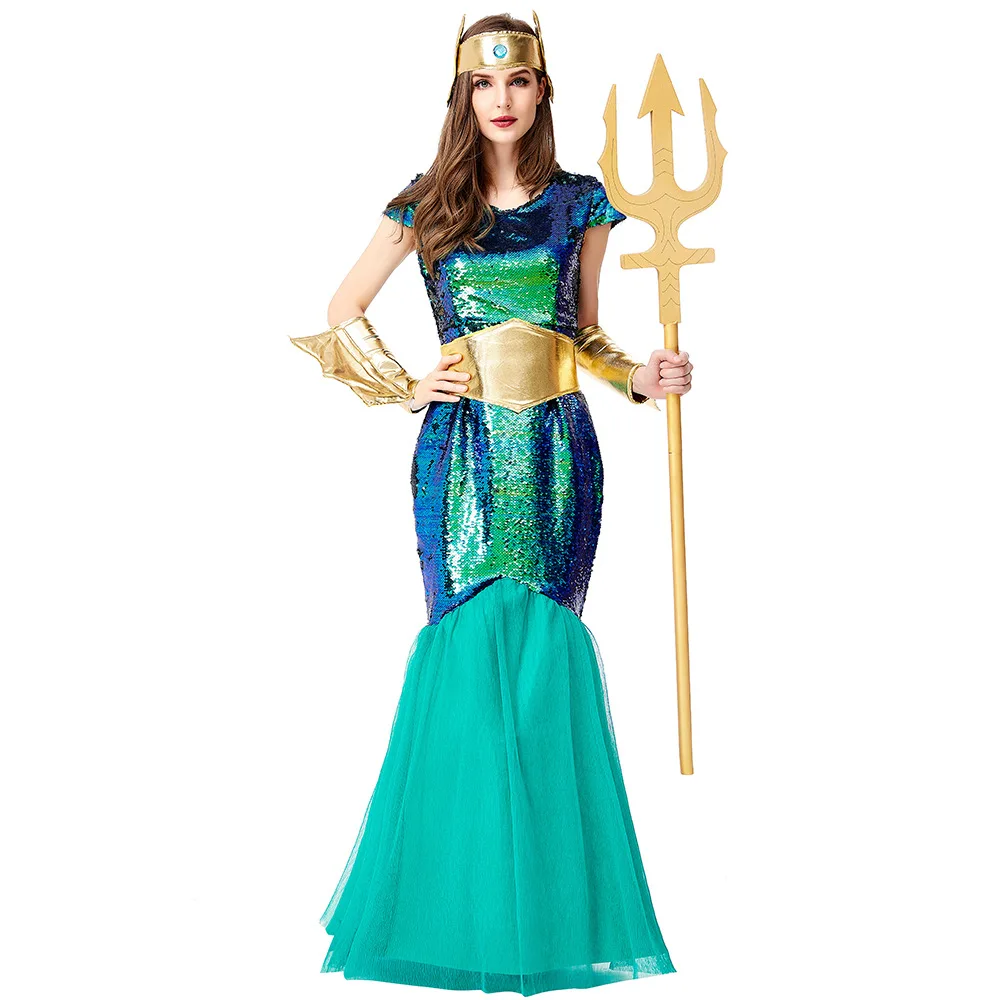 Prins zeemeermin kostuum Halloween ow prestatie outfit oceaan thema Dragon King Beau Fi staart rok dames Faion