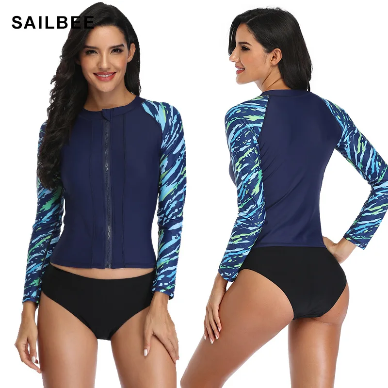 SAILBEE donna manica lunga cerniera Rashguard camicia costume da bagno costumi da bagno surf Top Rash Guard UPF50 + camicia da corsa camicia da ciclismo