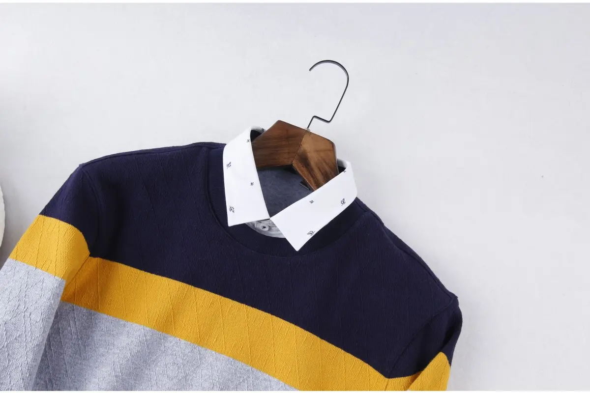 

Men's Busin Casual Thiened Knitted Sweater Fake Two-Piece Hooded Winter Long Sve irt Sle Winter Season Businwear