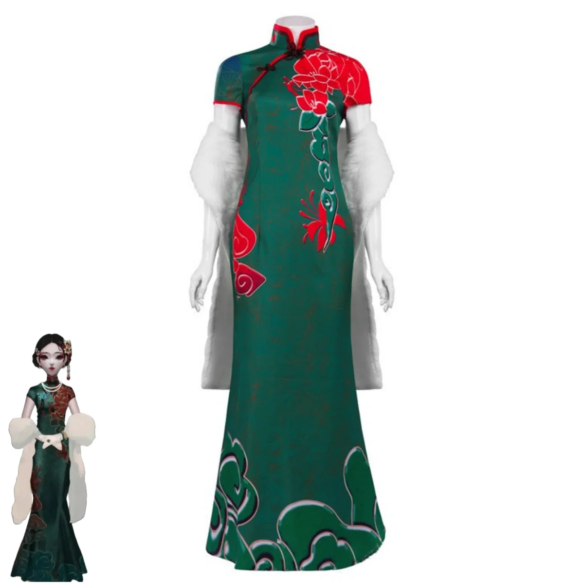 Anime Game Identity Ⅴ Michiko Geisha Lady Thirteen Cosplay Costume Cheongsam Dress Shawl Headwear Wig Woman Chinese Style Suit