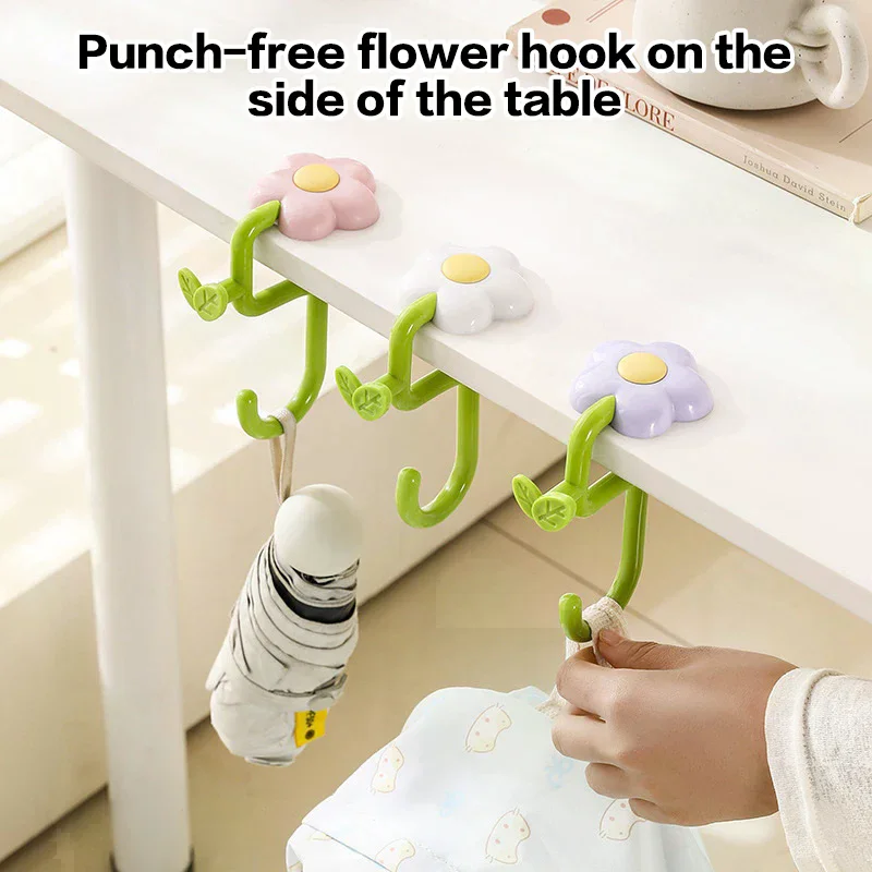 Desktop Storage Hook Flower-Shaped Adjustable Hook Desk Edge Hook Removable For Office Headphones Backpacks