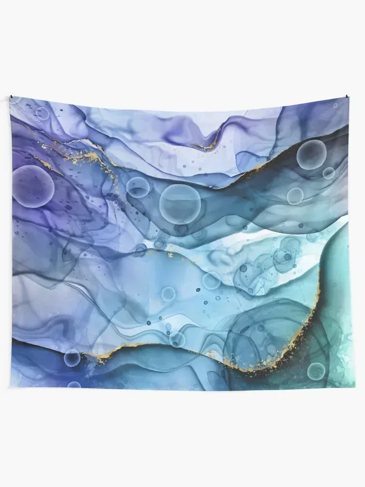 Mermaid Ink Splashes in Blue with Gold Detail Tapestry Decor For Room Outdoor Decoration House Decor Tapestry