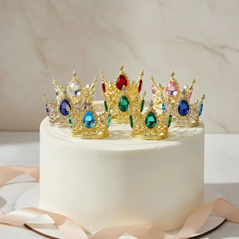 Gold Silver Queen Crown Birthday Cake Topper For Women Rhinestone Crystal Tiara Wedding Happy Birthday Cake Decoration Foam