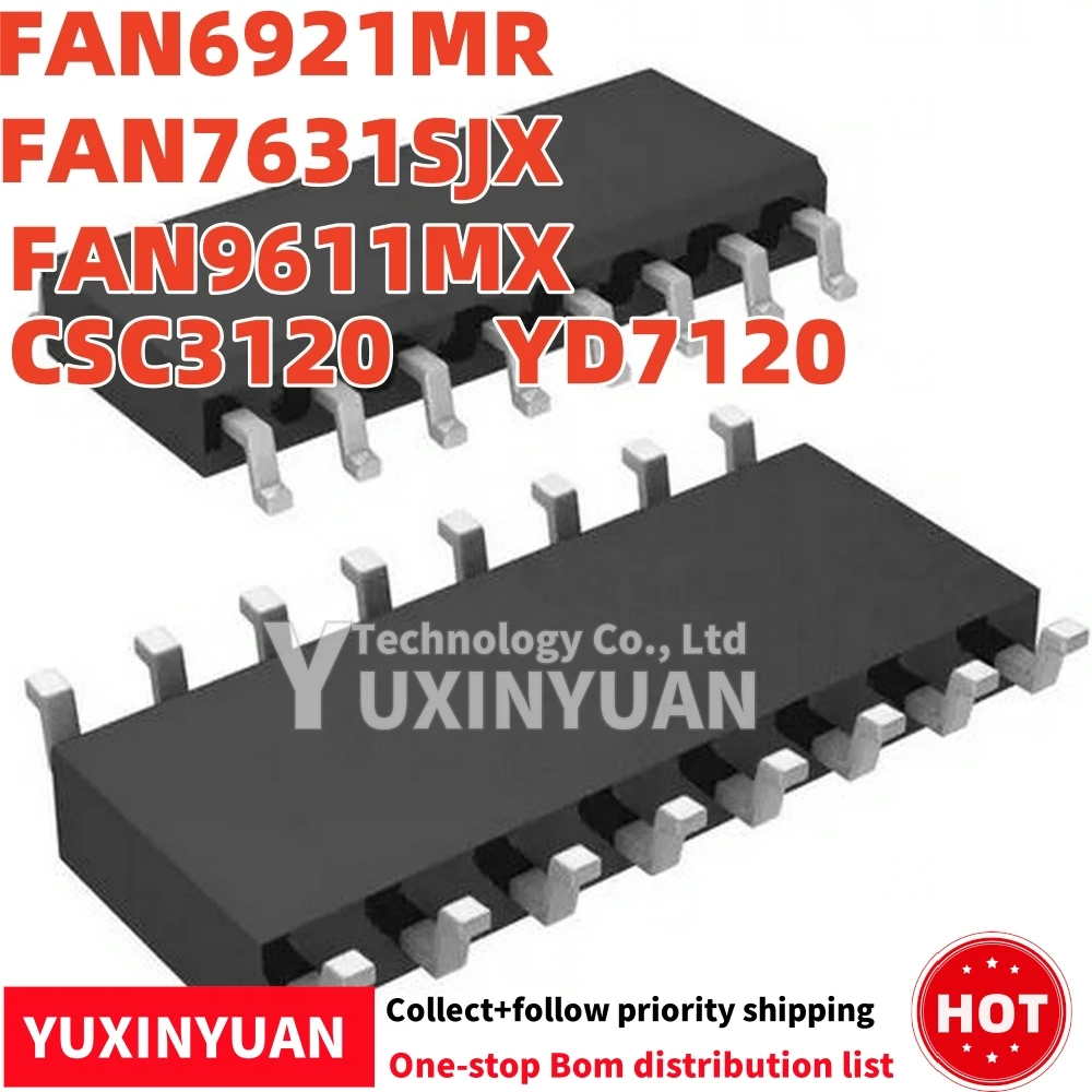 5PCs/Lot  100%New FAN6921MR  FAN7631SJX  FAN9611MX CSC3120 YD7120  SOIC-16  MOSFET  original chips ic in Stock YUXINYUAN