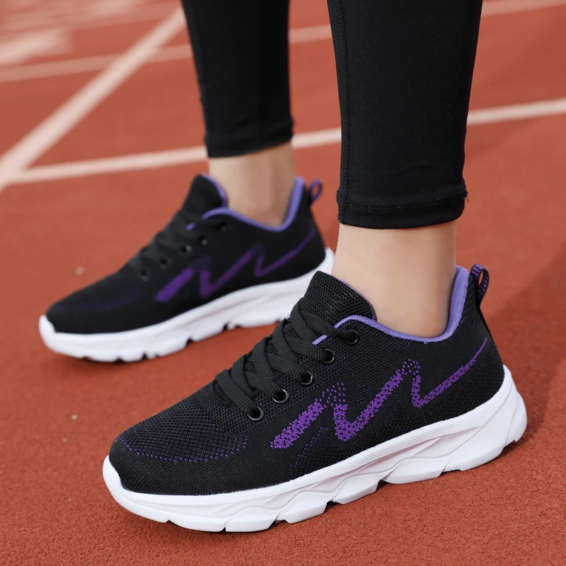 Women's Shoes Sports Leisure New Mesh Fabric All Season Flat Bottomed Lightweight Running Shoes Lace Up Anti Slip Walking Shoes