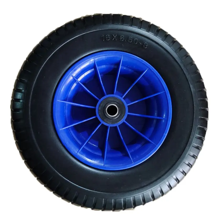 16-Inch PU Foam Wheelbarrow Tyre Puncture-Proof Spare Wheel Rubber Axle Rim for Material Handling Equipment Parts