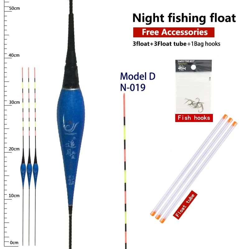 

3PCS Electric Fishing Floats+3 Float Tubes+1 Bag Hooks Luminous Floats Lake River Buoy Electric Vertical Float Fishing Tackle