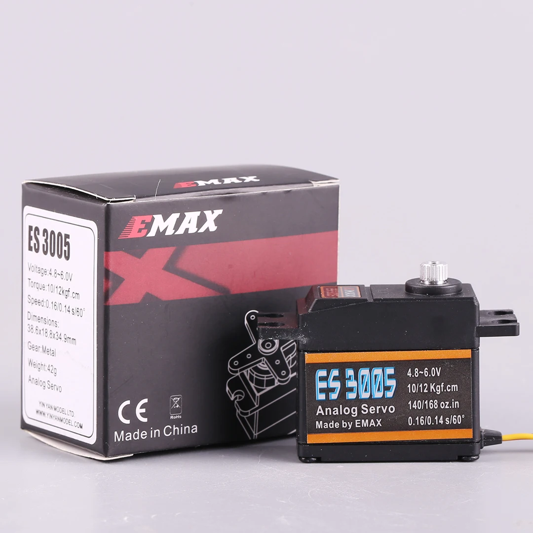 EMAX Servo42g อนาล็อกโลหะ ES3005ของแท้เซอร์โวกันน้ำพร้อมเกียร์สำหรับชิ้นส่วนเครื่องบินเฮลิคอปเตอร์รถบังคับวิทยุเรือ