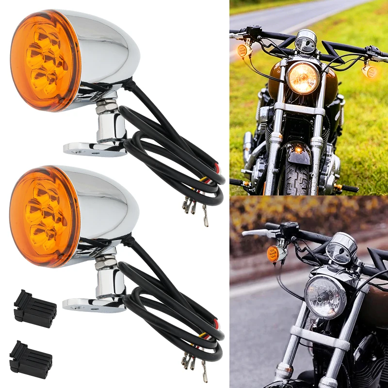 Motorcycle Accessories 2Pcs Bullet LED Turn Signal Lights Chrome Amber Lens for Harley Sportster 883 1200 Dyna Softail