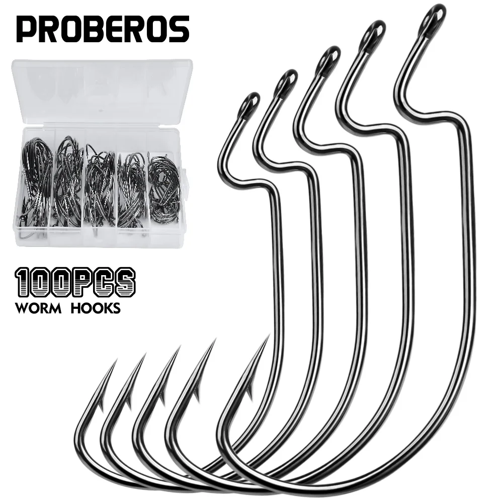 PROBEROS 100 Stück 1/0 # -5/0 #   Angelhaken aus Kohlenstoffstahl mit Widerhaken, rostfrei, für Ganzjahres-Jig-Angeln im Großhandel
