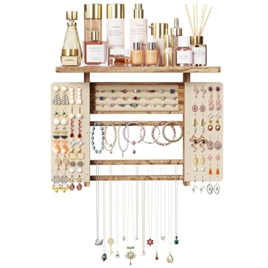 

Jewelry Organizer Hanging Wall Mounted Jewelry Holder, 5-in-1 Large Capacity Necklace Organizer Display for Ring, Necklaces, Br