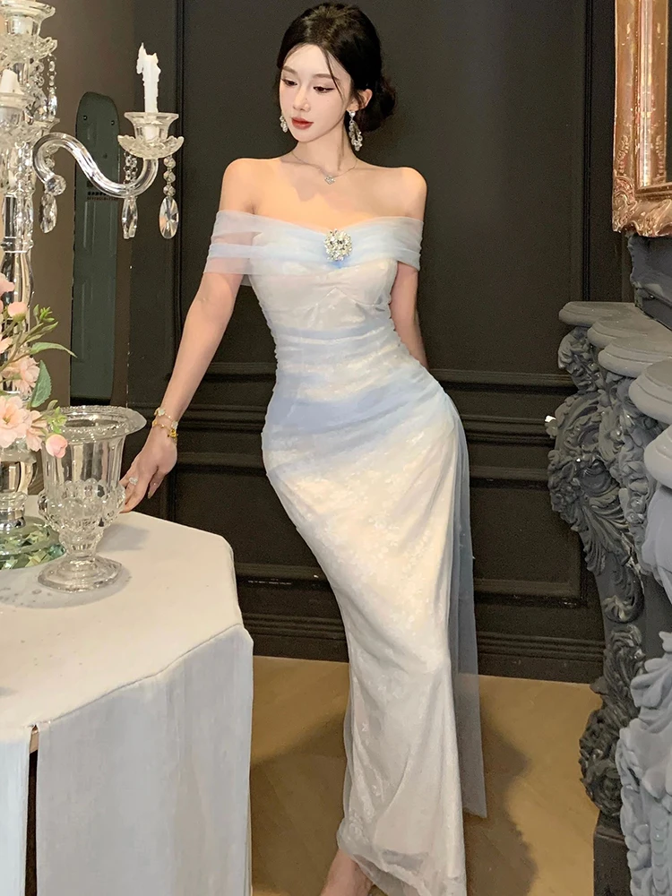 الصيف الأبيض الجاكار المرقعة شبكة فستان طويل المرأة أنيقة شيك الصدر التفاف فستان مثير 2025 الكورية Bodycon فستان المهرجان #6