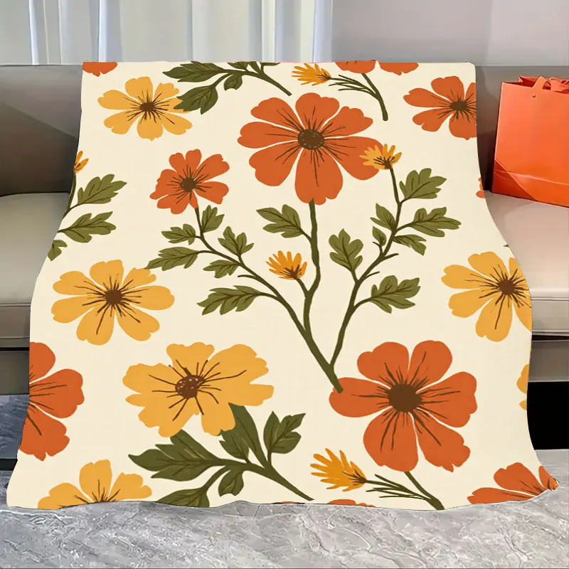 

1pc Flannel Blanket Retro Floral Print Throw Blanket for Cozy Living Room Decor