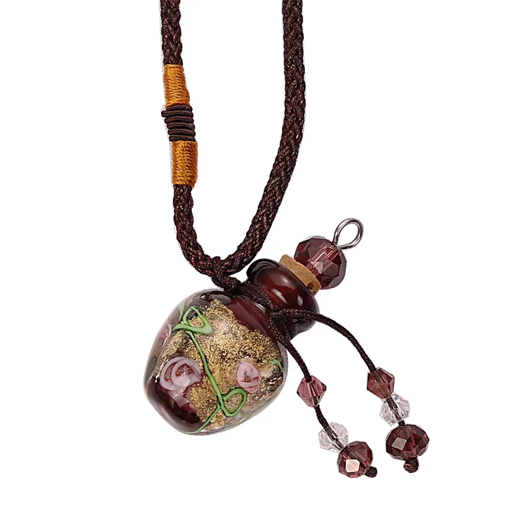 Qianbei Car Flower Heart Handmade Murano Lampwok Glass Aqua Crystal Rhinestone Perfume Bottle Pendants Women Ropes Necklaces — zdjęcie 4