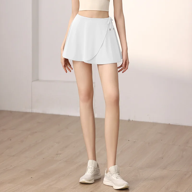 수영복 요가복 여성용 피트니스 스포츠 보트넥 안티엠바라스먼트 원피스 엉덩이 가리개 스커트