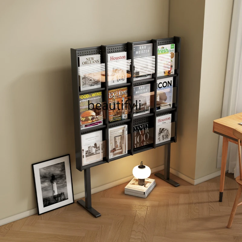 Magazine Rack Floor Storage Rack Reading Display Shelf Bookshelf Multi-Layer Record CD Holder