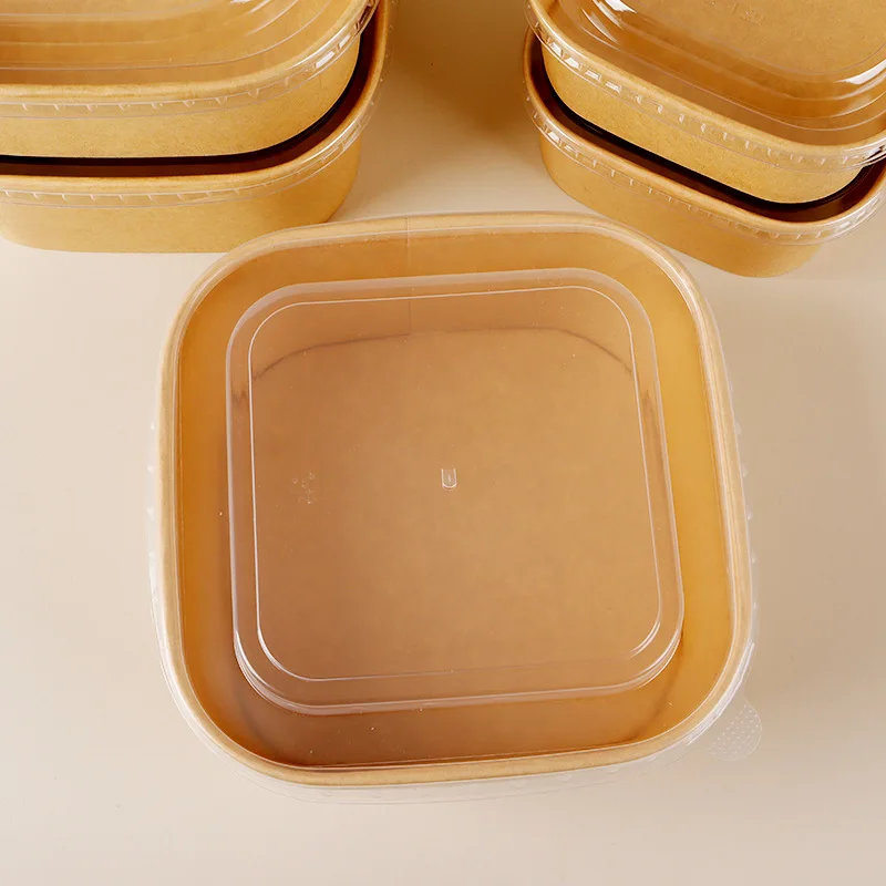 Customized. Takeaway Kraft Paper to-Go Box Disposable Square Paper Bowl Factory Printable Lunch Box Fruit Salad Packaging Paper