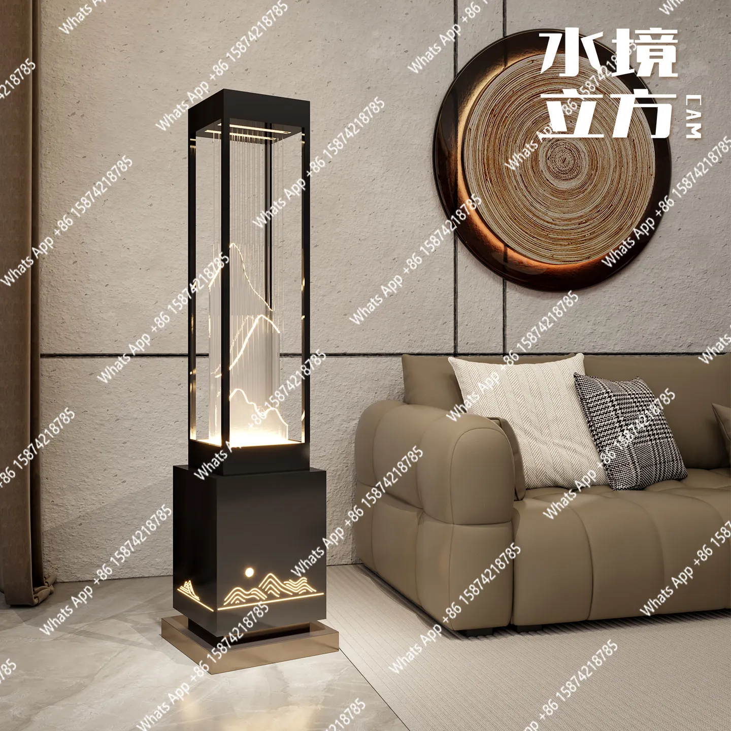 New Chinese floor lamp atmosphere stainless steel housewarming gift office wealth flowing water