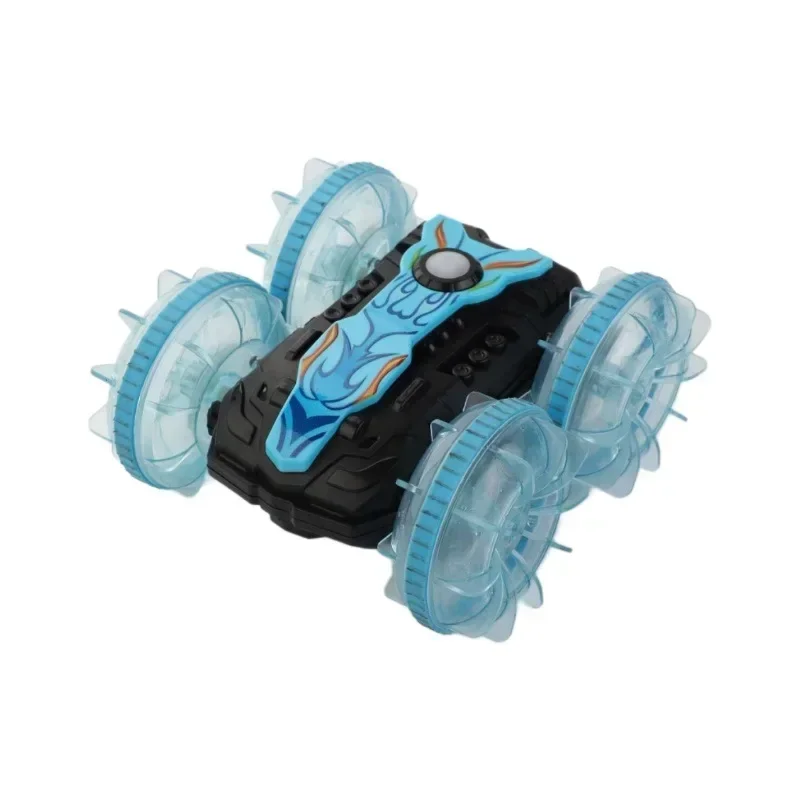 

Amphibious Double-Sided RC Stunt Car with Lights - 2.4GHz All-Terrain Water and Land Vehicle, Flip and Spin Features