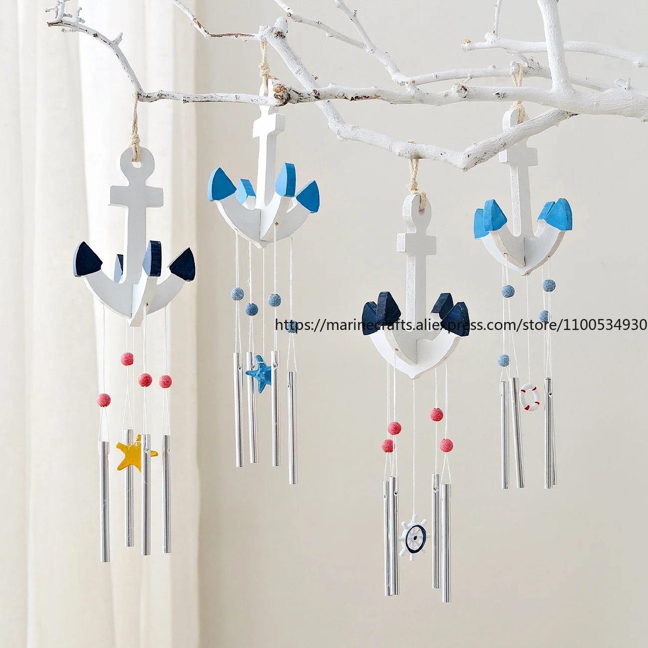 - Carillón de viento con ancla de hierro mediterráneo, tubo de campana de viento Musical de Metal, decoración de estilo océano para ventana del hogar y balcón