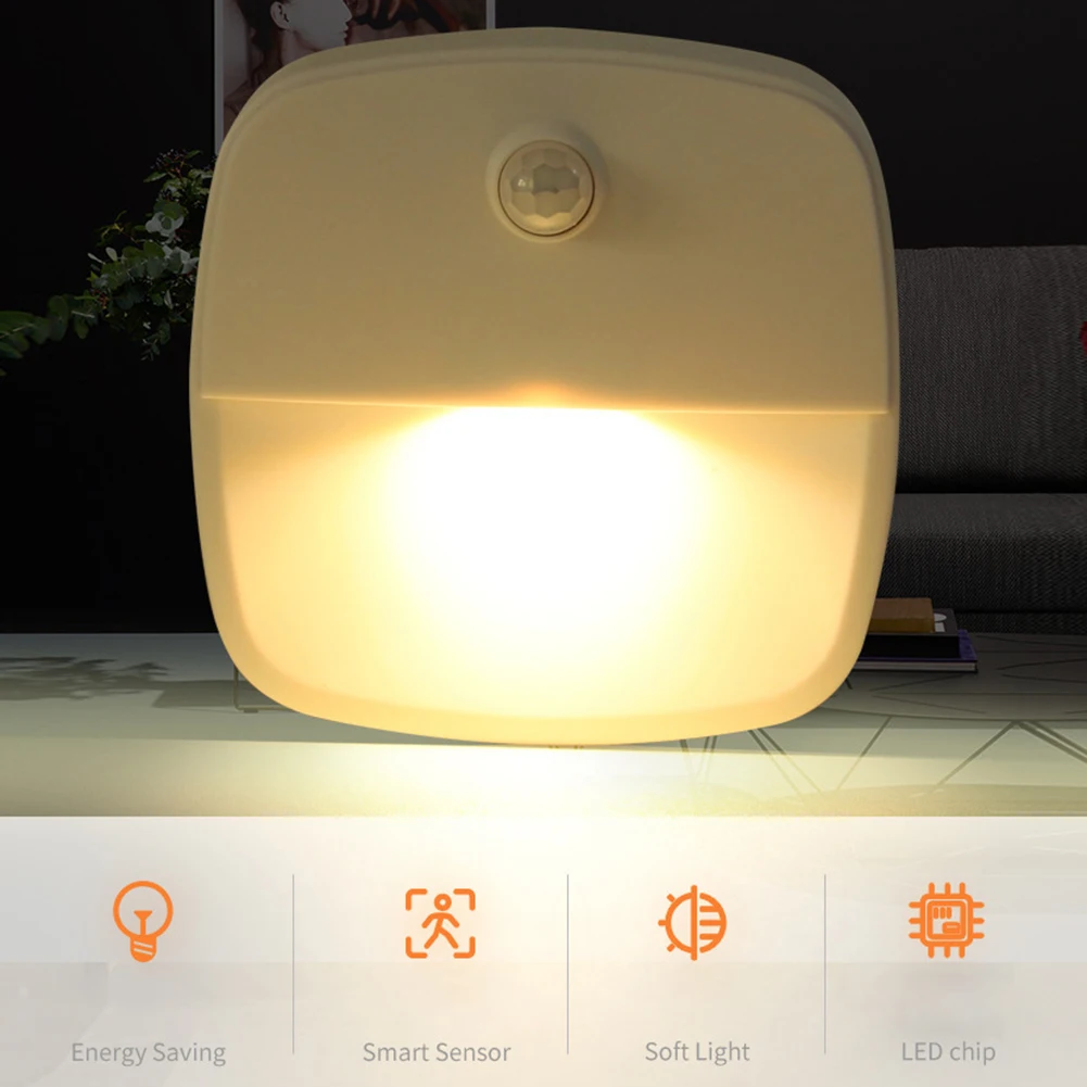 1pc LED Night Light Battery Powered Motion Sensor Human Induction Wireless Night Light For Closet Kitchen Basement 0.3W