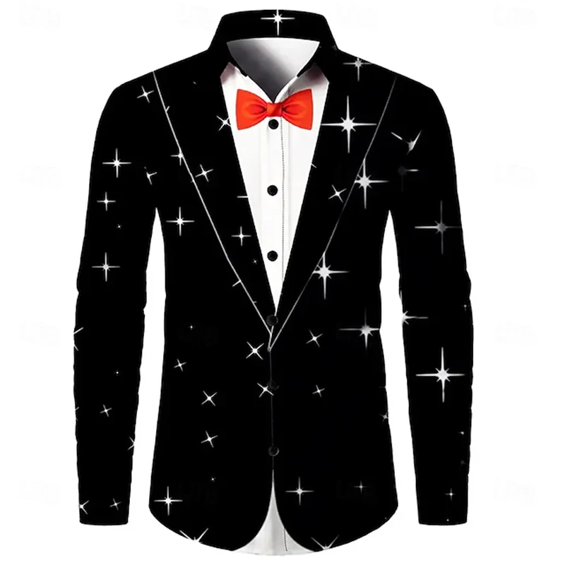 

Мужская рубашка, мужской костюм на рождественскую тему, смокинг, рубашка с длинными рукавами и принтом, модный дизайн, мужская рубашка с рождественским узором