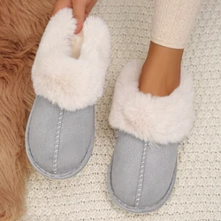 Rimocy, pantuflas cálidas de felpa para invierno para mujer, zapatos de algodón con punta cerrada de piel sintética para parejas, zapatos planos ligeros para mujer 2024