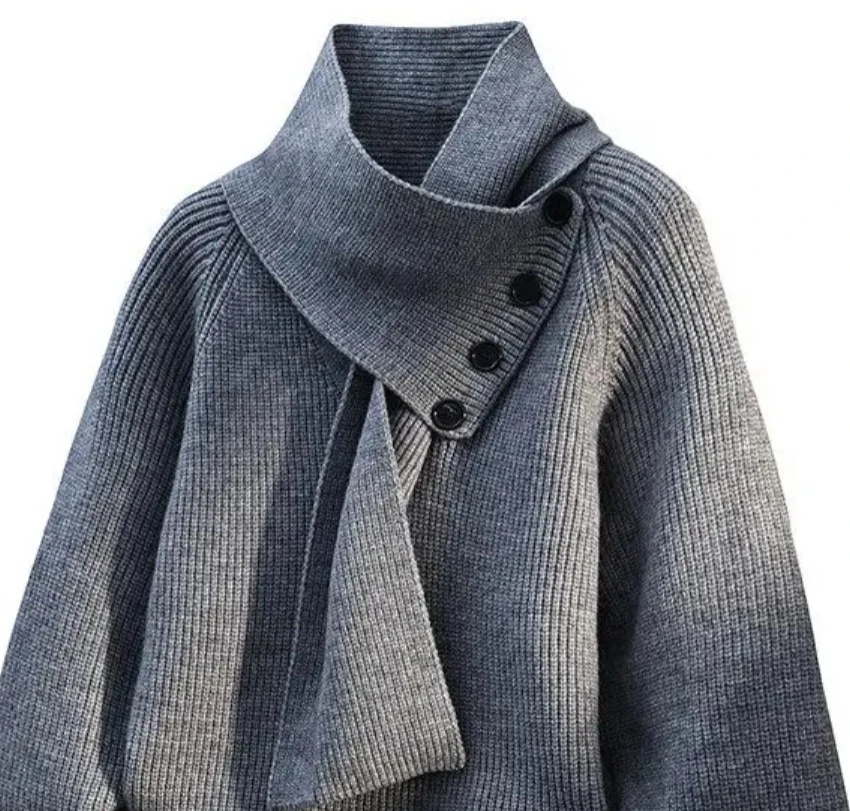 

Men's Fashion Scarf Design Sweater Casual Loose Button Decor Knit Pullover for Autumn Winter