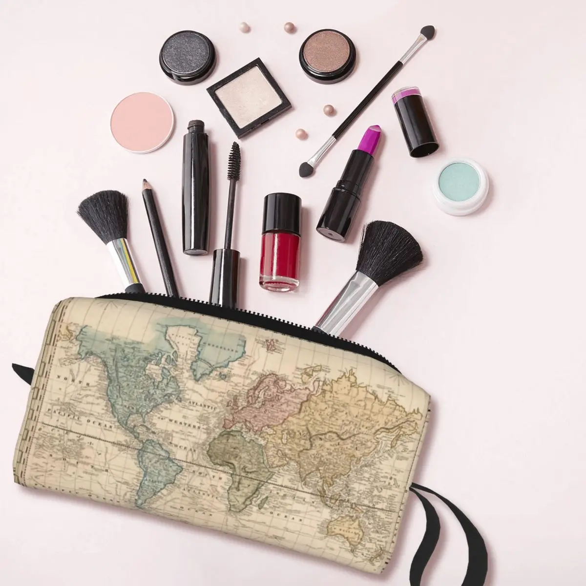 Vintage Map Of The World 1823 Makeup Bag Pouch Cosmetic Bag for Men Women Toiletry Bags Dopp Kit