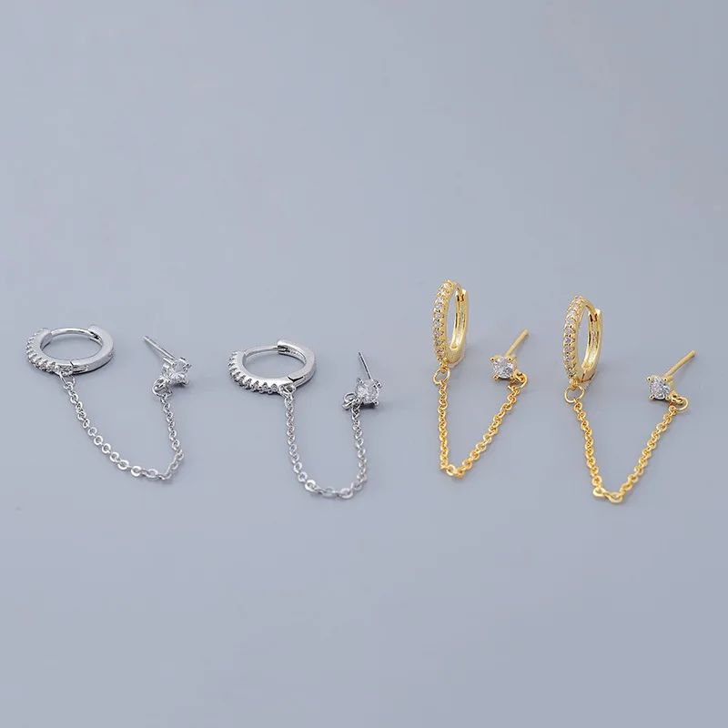1PC New Stainless Steel Crystal Zirconia Small Hoop Earrings for Women Square Chain Pendant Cartilage Earring Piercing Jewelry