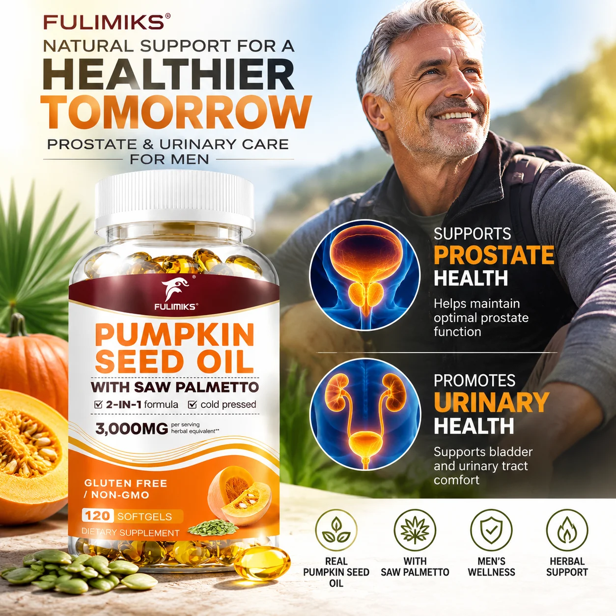 Count Pumpkin Seed Oil & Saw Palmetto Capsules, Support Reduce Hair Thinning Night Urinary Frequency Prostate Comfort & Vitality