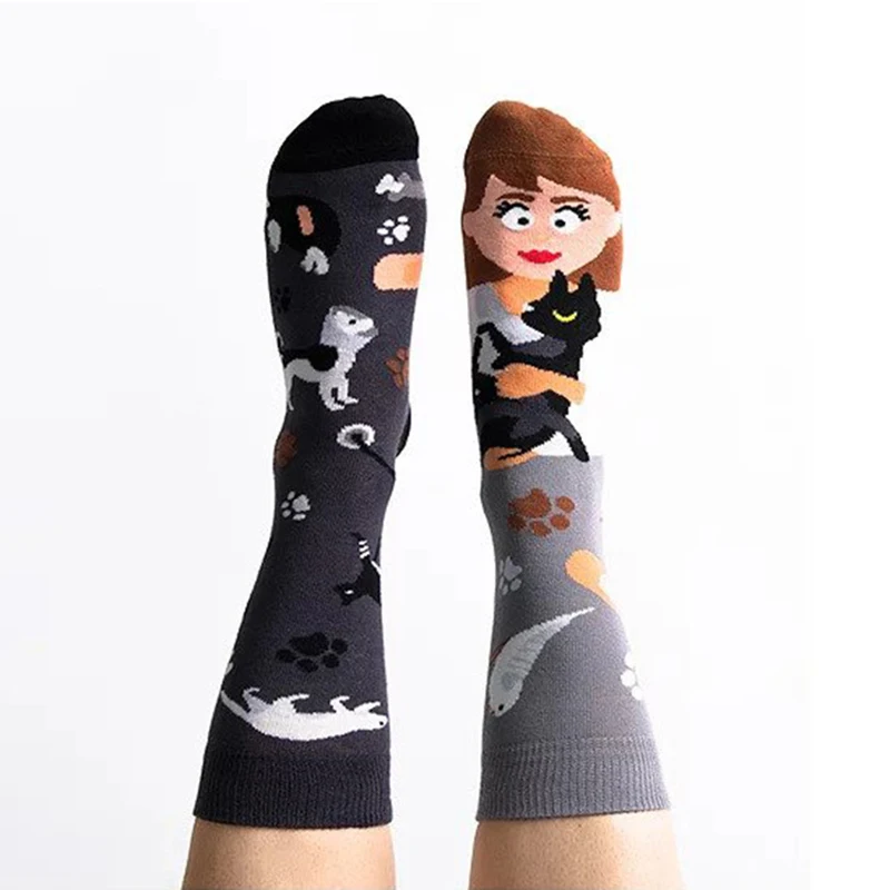 New Fashion Funny Creative Unisex Socks Men Women Irregular AB Trendy One Size Summer Autumn Cartoon Crew Socks Bulk Wholesale