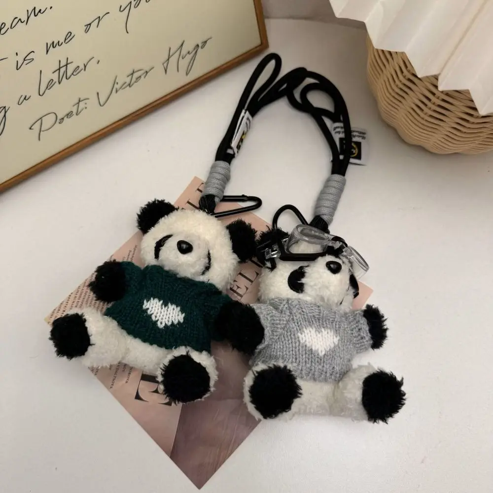 Panda dos desenhos animados chaveiro roupas de pelúcia adorável óculos urso boneca chaveiro para saco mochila pingente casal chaveiros presentes criativos