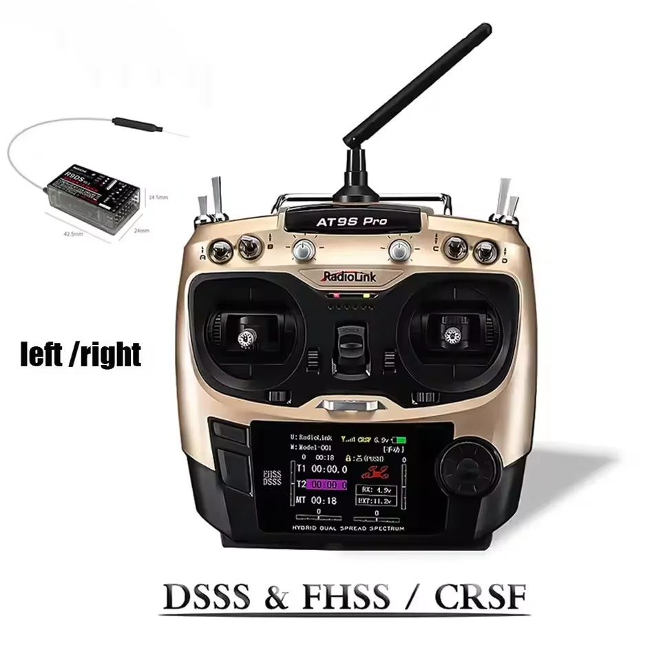 Radiolink AT9SPro 12CH 2.4G DSSS FHSS CRSF Radio Transmitter Left Right Hand with R9DS Receiver for FPV Racing Drone Multicopter