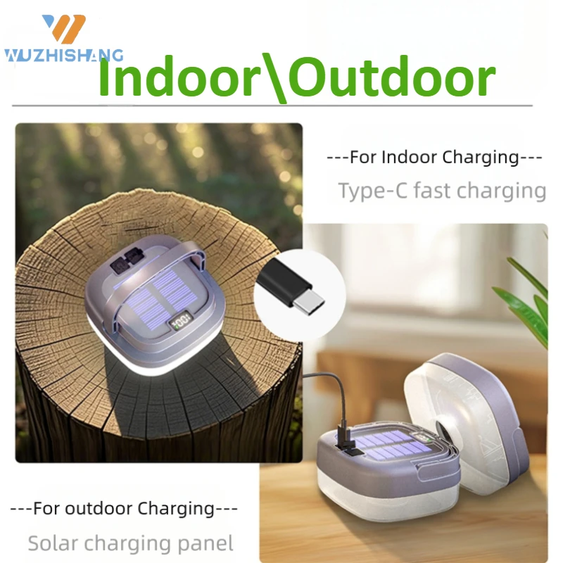 ไฟแคมป์ปิ้งพลังงานแสงอาทิตย์ 5 โหมด ซูมได้ ชาร์จเร็วแบบ Type C หน้าจอแสดงผลดิจิตอล ป้องกันการชาร์จเกิน 1000mAh สำหรับเต็นท์กลางแจ้งและสวน