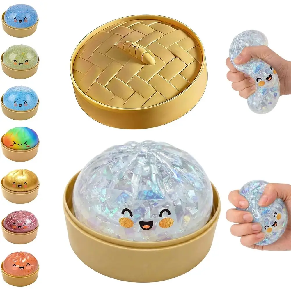 

Glitter Dumpling Squishy,Dumpling Squishy Mystery Box,New Glitter Dumplings Squishies with Steamer,Dumplings Sensory Squeeze or